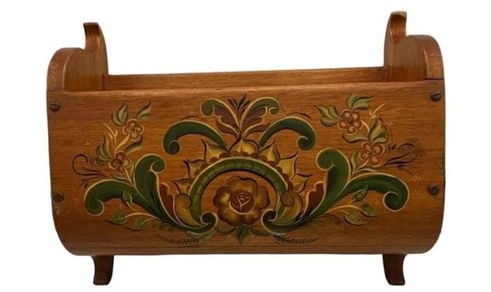 Vintage Hand-Painted Norwegian Rosemaling Wooden Wall Pocket Letter Box Folk Art